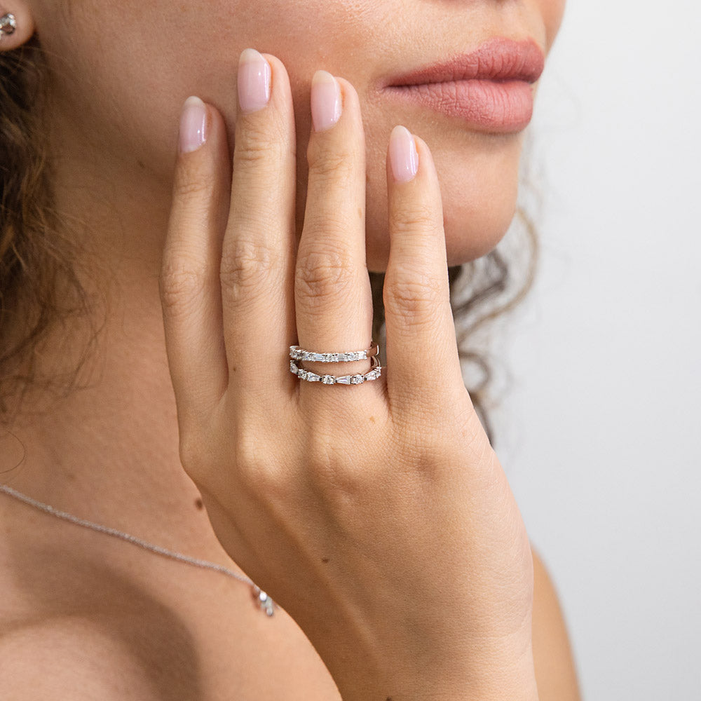 Model wearing Art Deco CZ Eternity Ring Set in Sterling Silver, 2 of 12