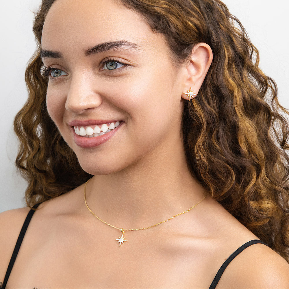 Silver North Star Cubic Zirconia Necklace and Earrings Set