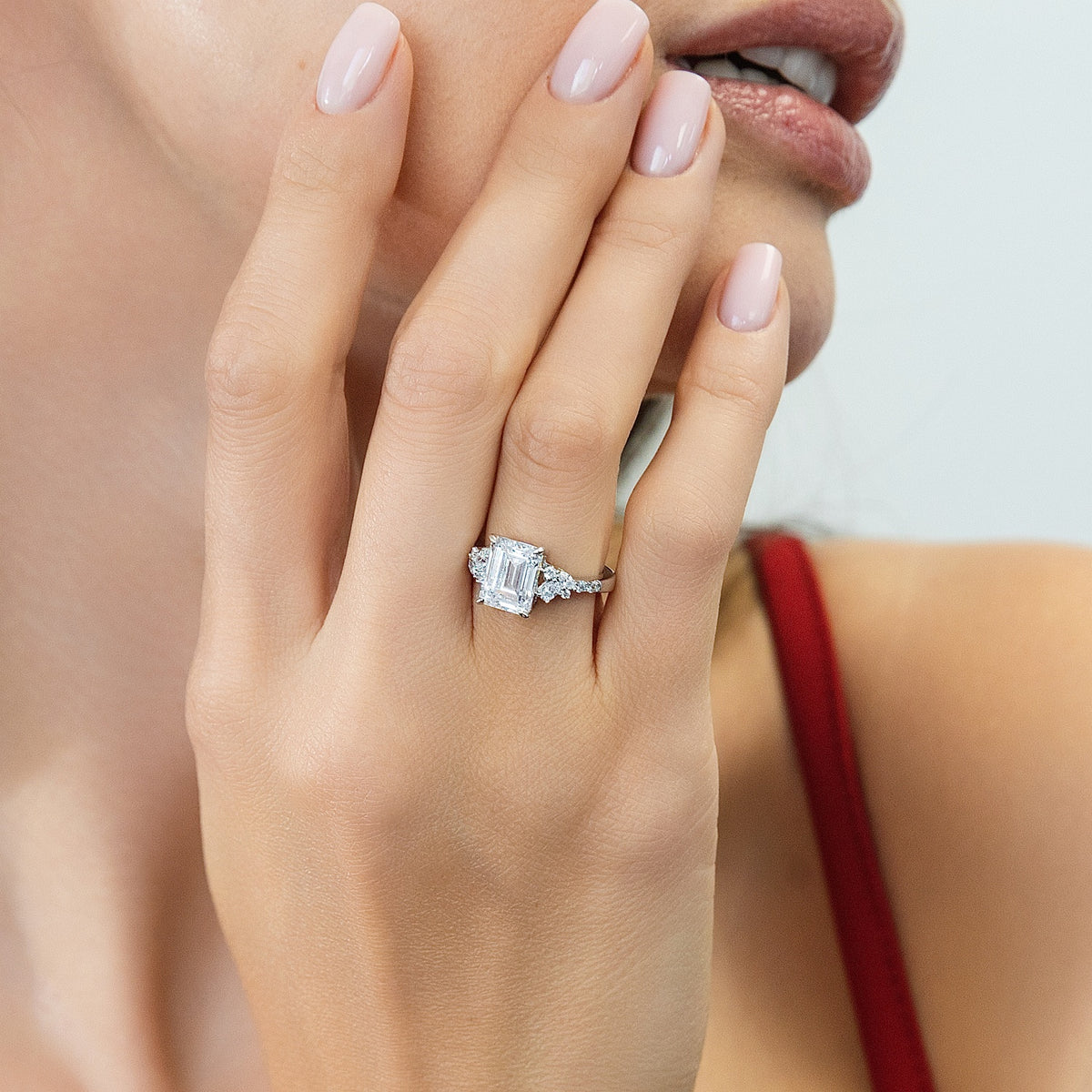 Model wearing Flower Cluster CZ Ring in Sterling Silver, 2 of 11