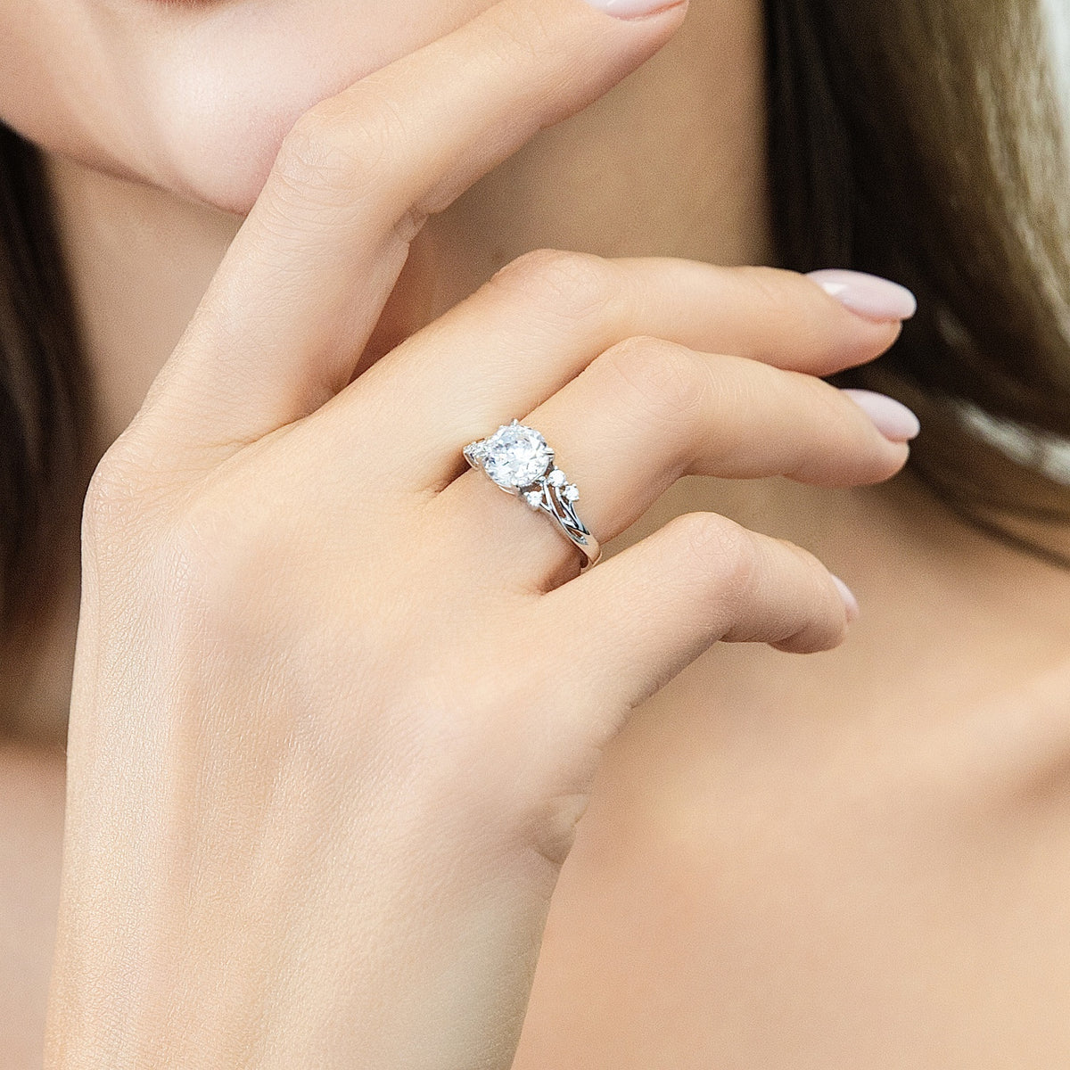 Model wearing Solitaire Filigree Flower 1.6ct CZ Ring in Sterling Silver, 8 of 11