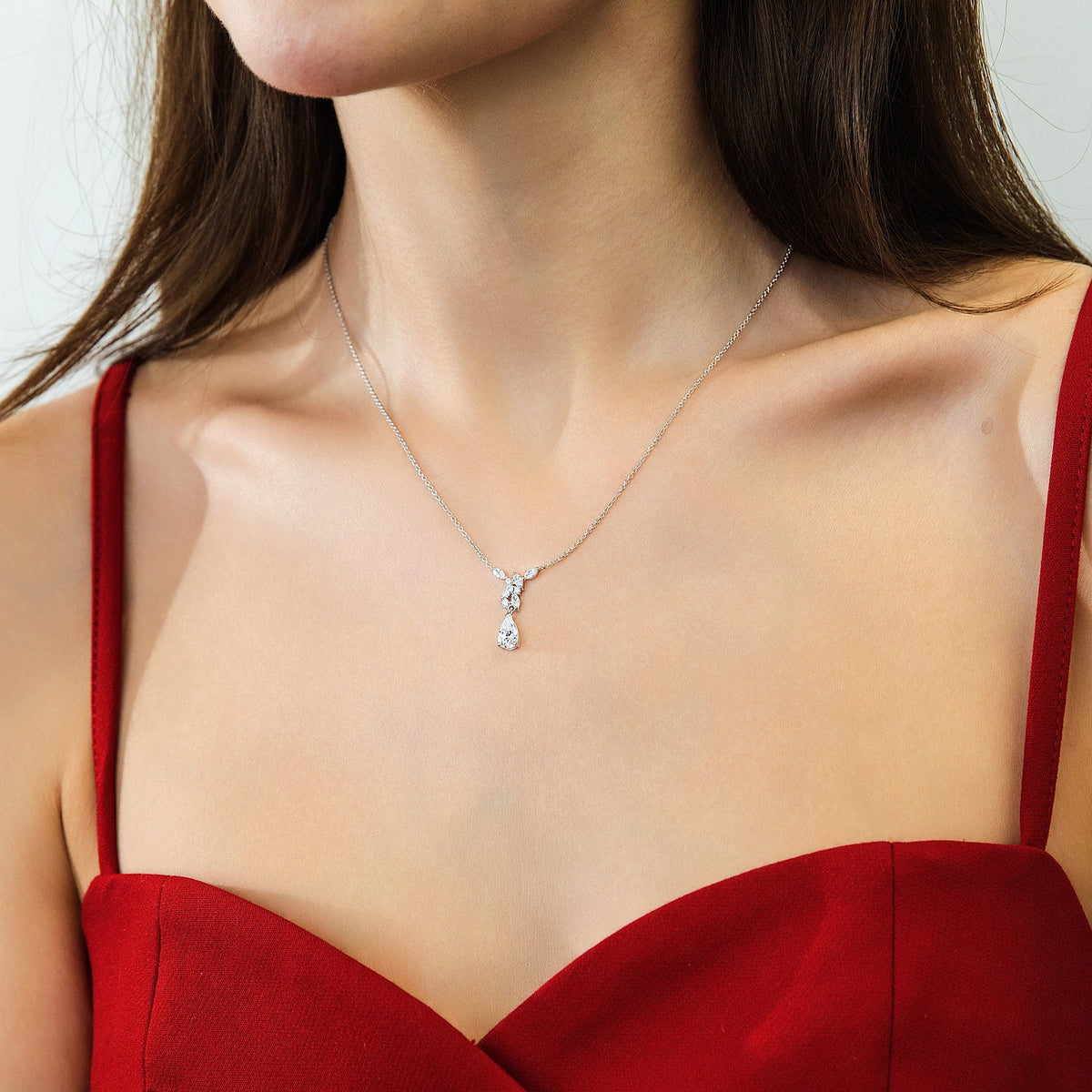 Model wearing Cluster Teardrop Navette CZ Set in Sterling Silver, 8 of 10