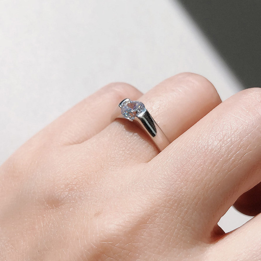 Silver Solitaire 0.8ct Half Bezel CZ Wedding Engagement Ring