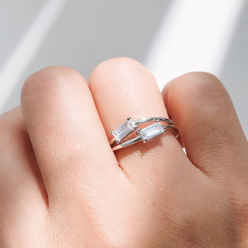 Image Contain: Model Wearing 2-Stone Split Shank Ring