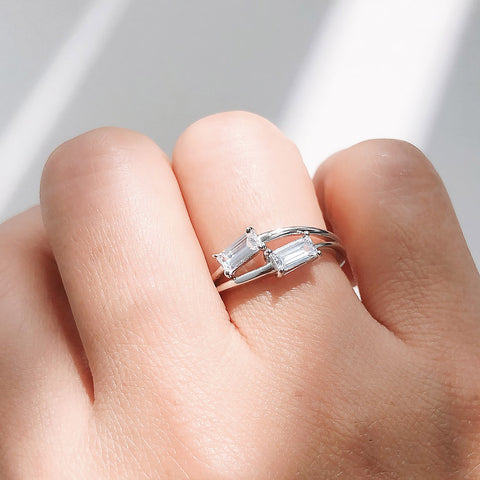 Image Contain: Model Wearing 2-Stone Split Shank Ring