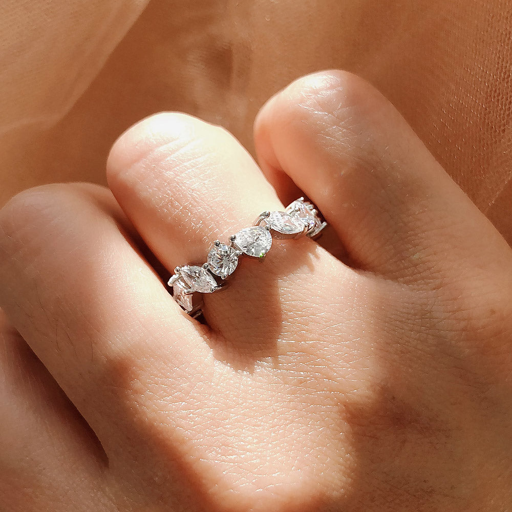 Model wearing Cluster CZ Eternity Ring in Sterling Silver, 3 of 8