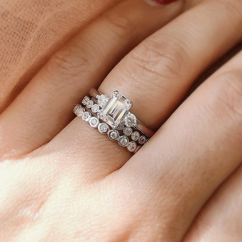 Model wearing Bubble Bezel CZ Eternity Ring in Sterling Silver, 19 of 20