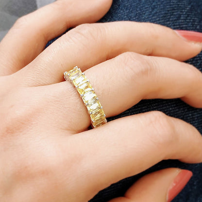 Canary Yellow Pave Radiant CZ Eternity Ring in Sterling Silver
