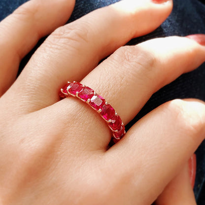 Red Pave CZ Eternity Ring in Rose Gold Flashed Sterling Silver