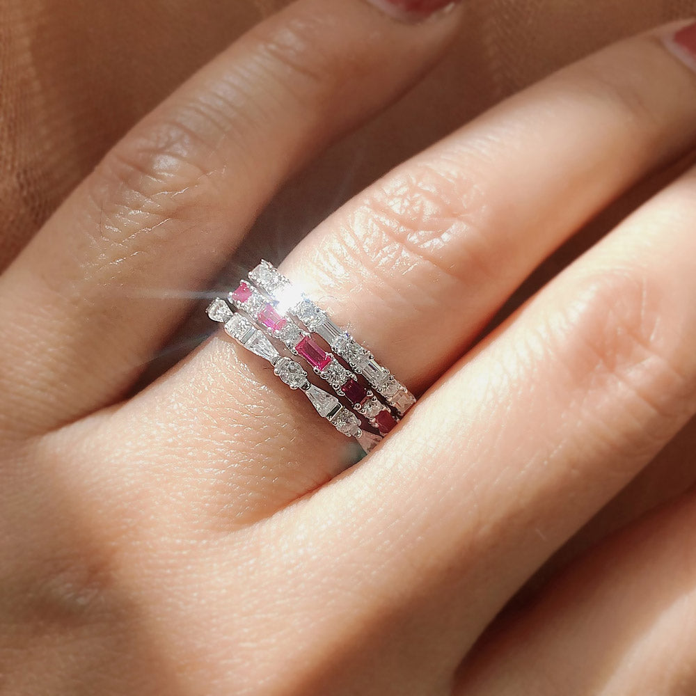 Model wearing Art Deco CZ Eternity Ring in Sterling Silver, 14 of 16