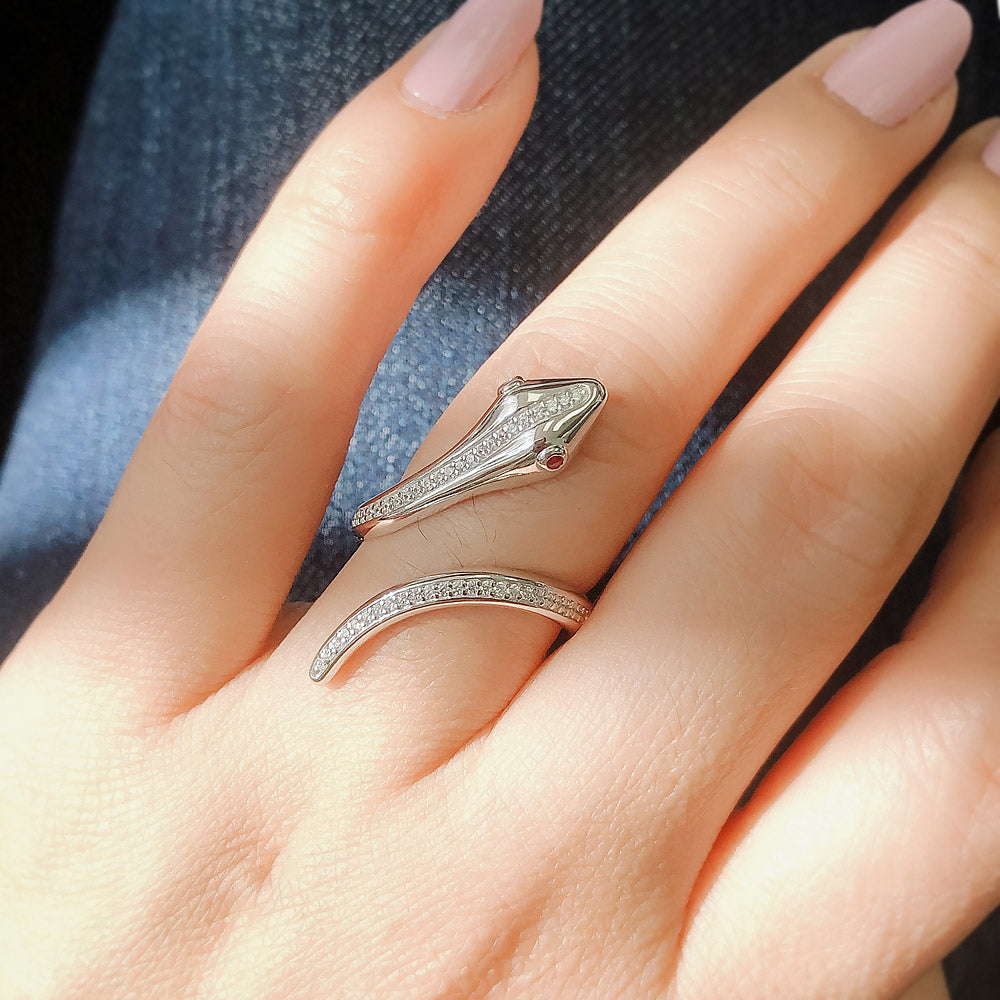 Model wearing Snake CZ Ring in Sterling Silver, 2 of 5