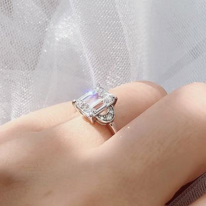 Crescent Moon Solitaire 2.6ct CZ Ring in Sterling Silver