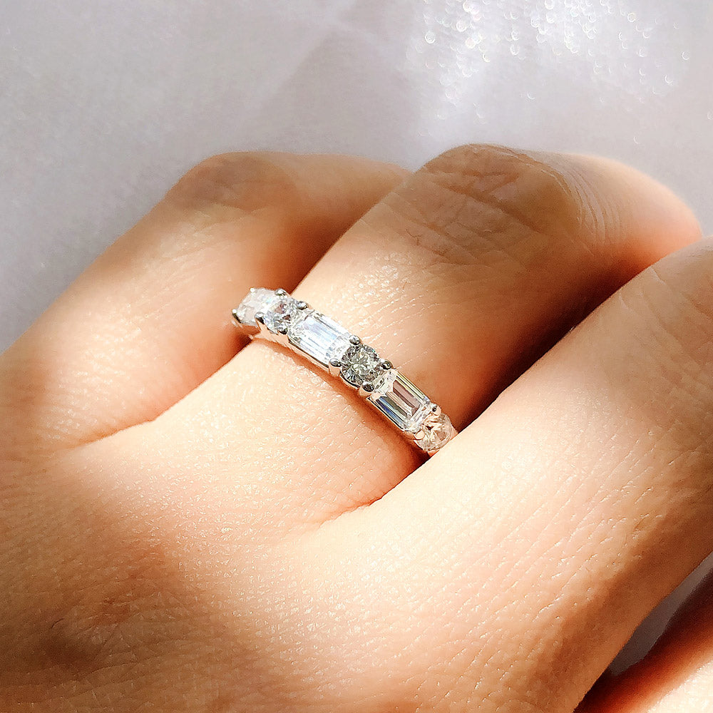 Model wearing Art Deco Pave CZ Eternity Ring in Sterling Silver, 3 of 7
