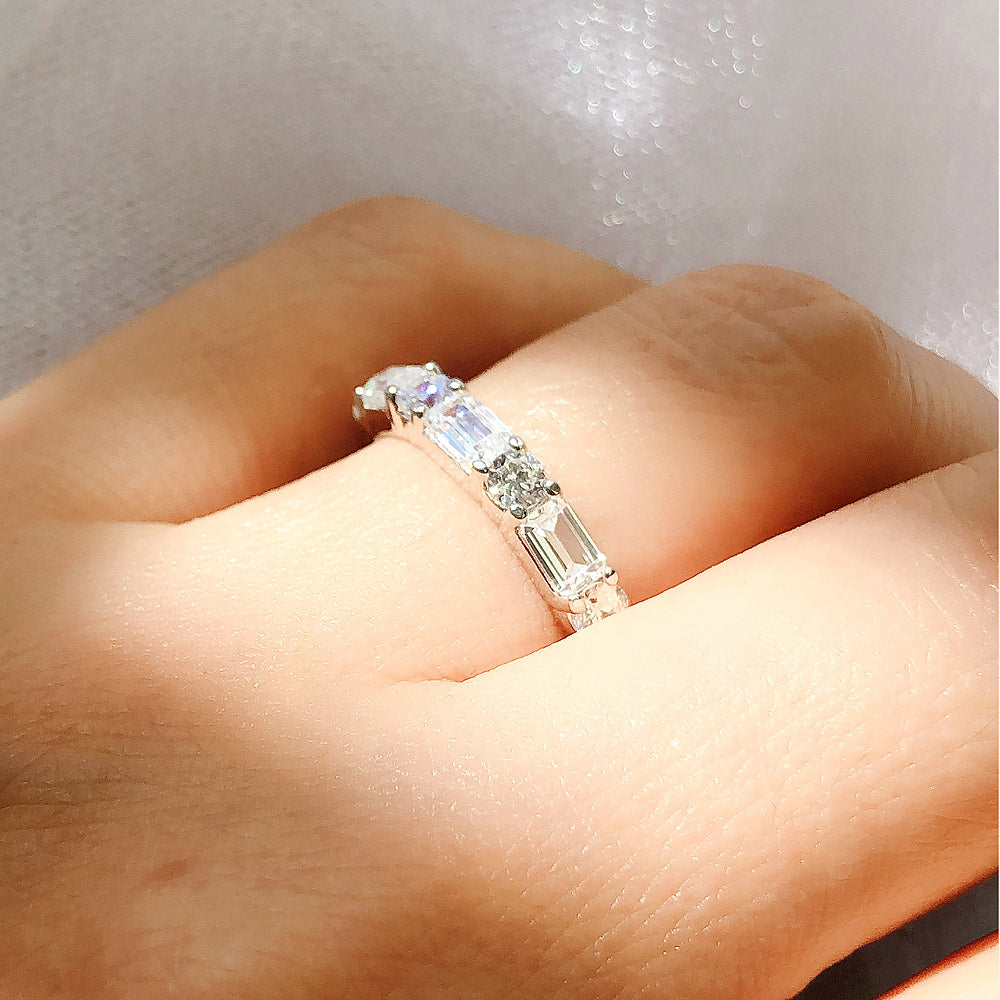 Model wearing Art Deco Pave CZ Eternity Ring in Sterling Silver, 2 of 7