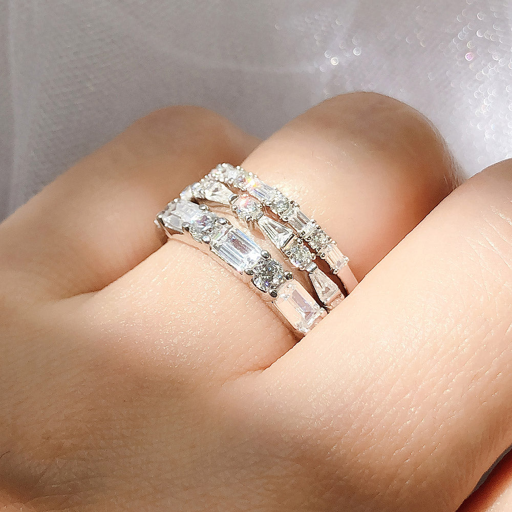 Model wearing Art Deco CZ Eternity Ring in Sterling Silver, 13 of 16