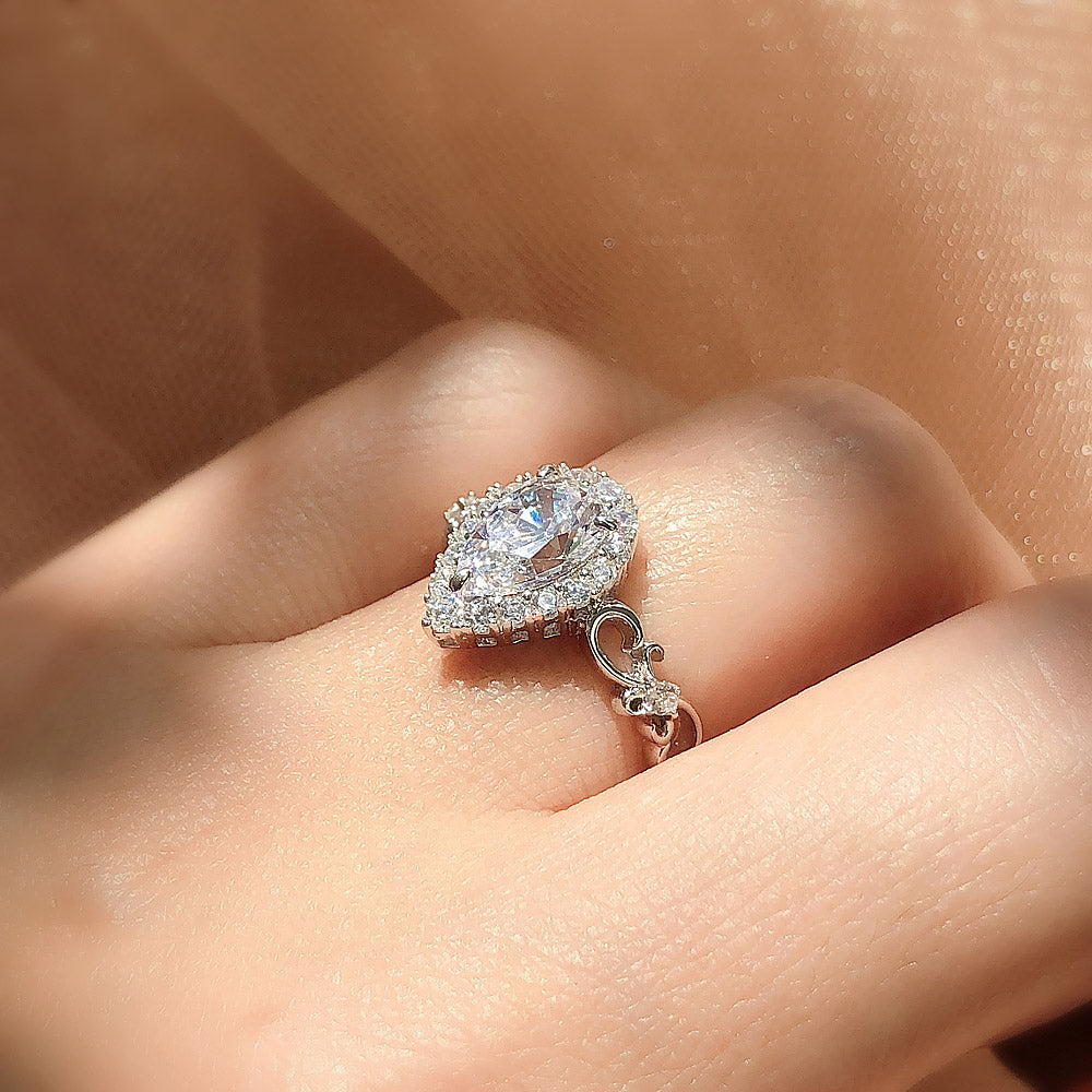Filigree Halo CZ Ring in Sterling Silver