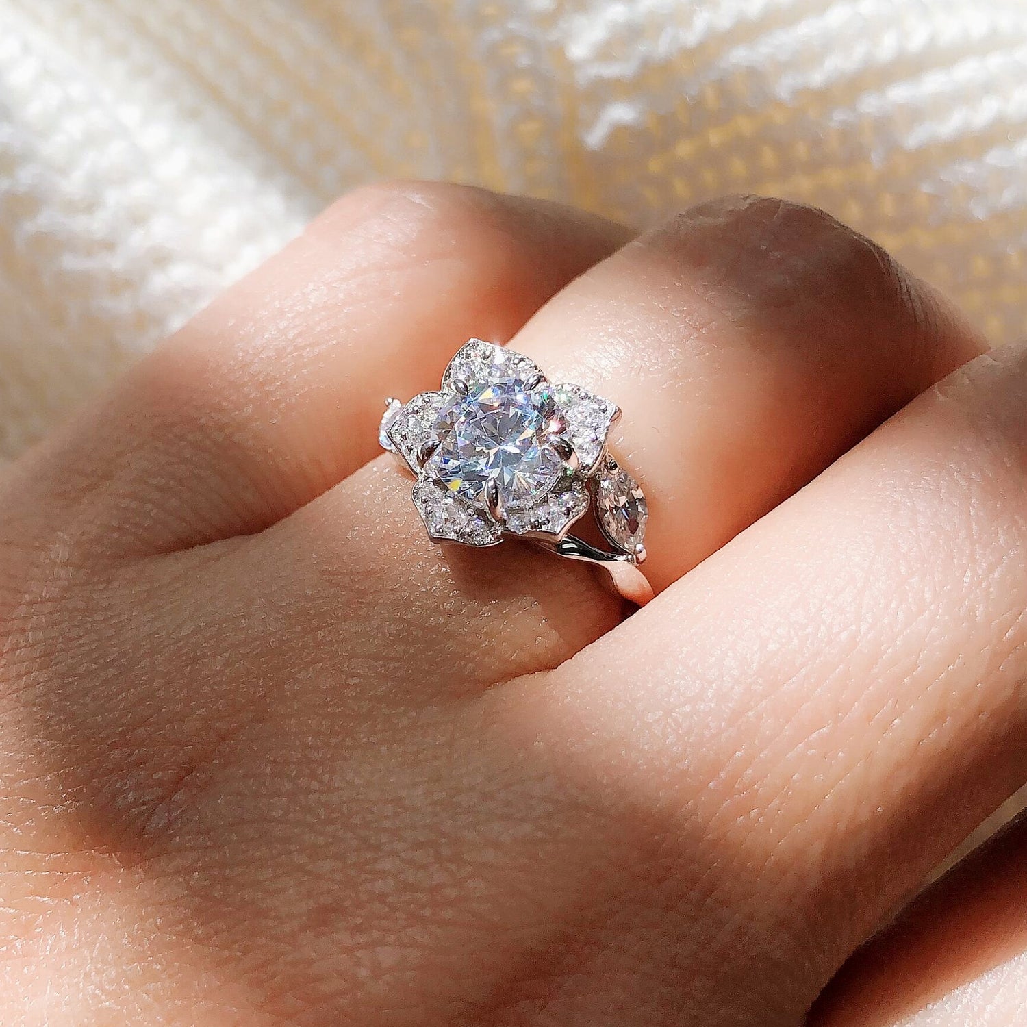 Model Wearing Flower Ring