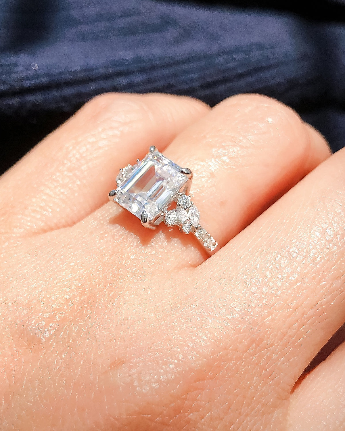 Model wearing Flower Cluster CZ Ring in Sterling Silver, 9 of 11