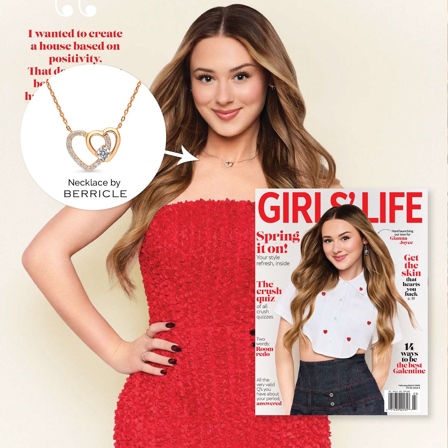 Model wearing Open Heart CZ Necklace in Sterling Silver, Rose Gold Flashed