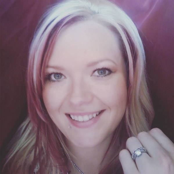 Model Wearing 3-Stone Ring Style R1593-01, Wishbone Curved Half Eternity Ring Style R1451-B