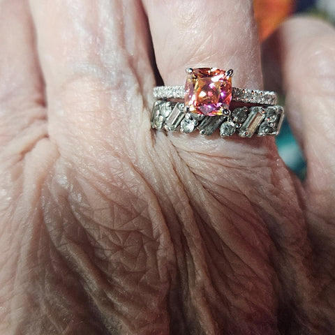 Model Wearing Cluster Band, Solitaire with Side Stones Ring