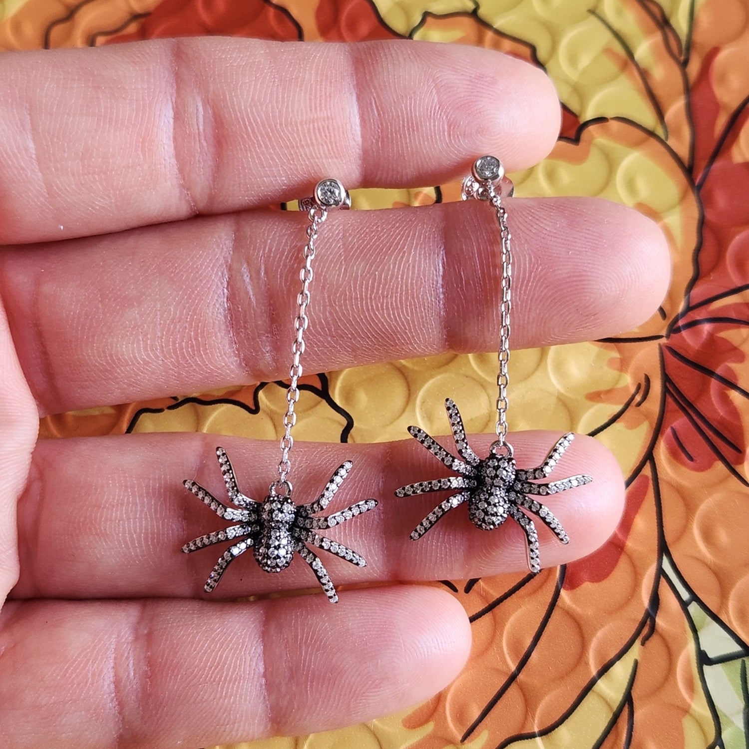 Model Wearing Spider Dangle Earrings