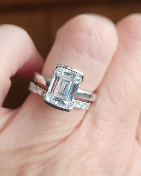Model Wearing Art Deco Half Eternity Ring, Solitaire Ring