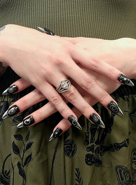 Model Wearing Halo Split Shank Ring, Wishbone Curved Eternity Ring