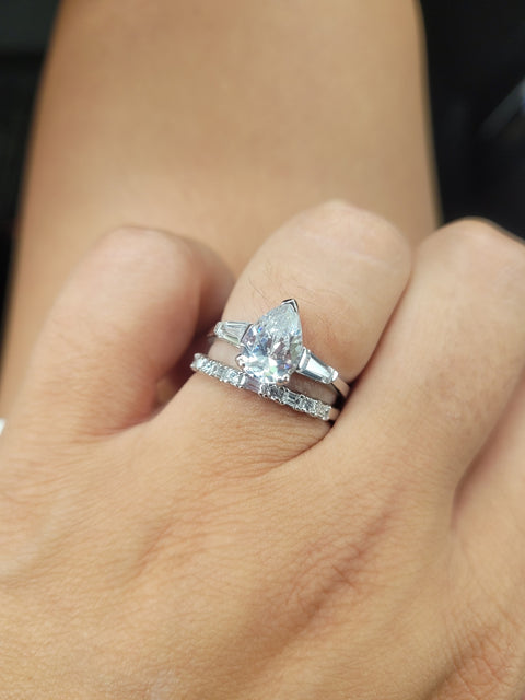 Model Wearing Art Deco Half Eternity Ring, Solitaire with Side Stones Ring