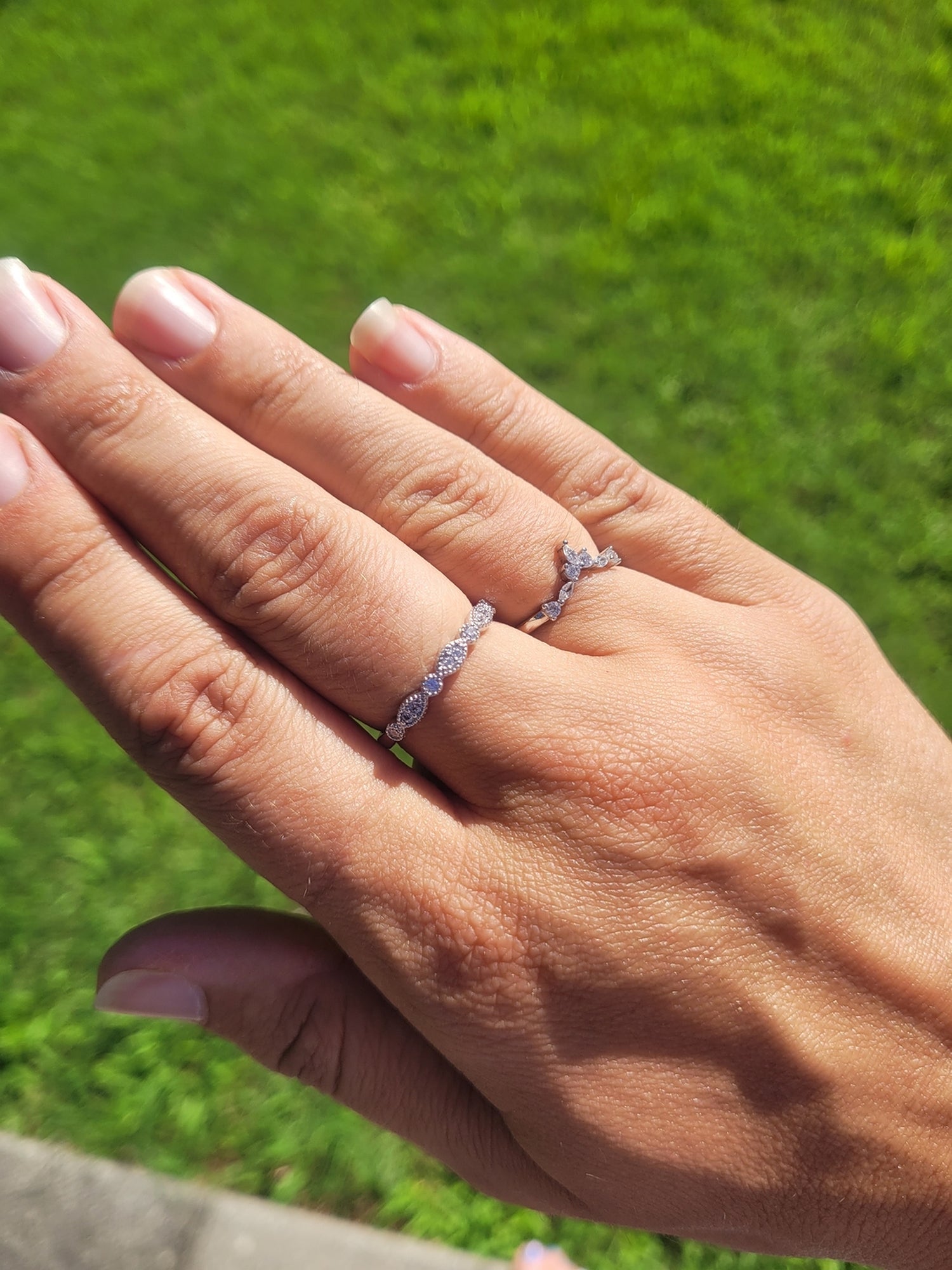 Model Wearing Milgrain Half Eternity Ring
