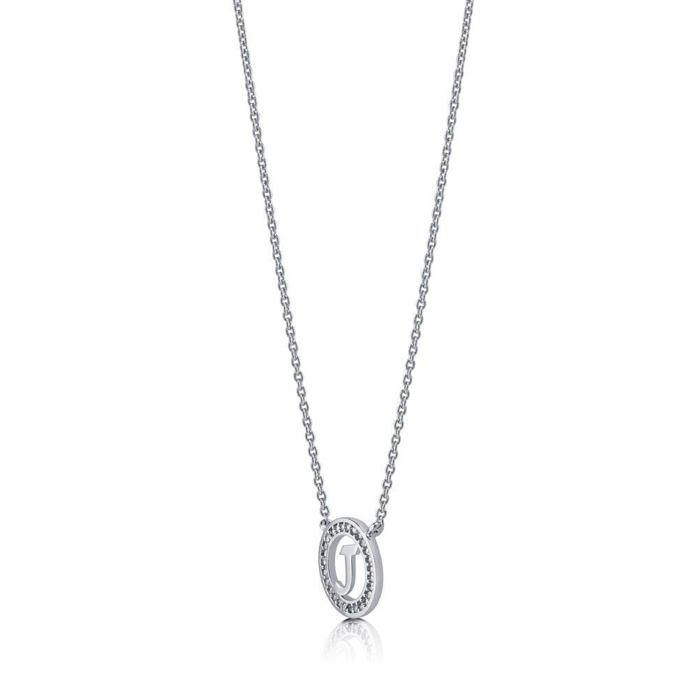 Angle view of Initial Letter CZ Necklace in Sterling Silver, J