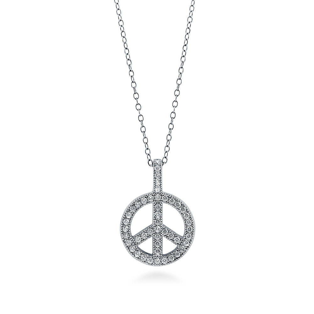 Peace Sign CZ Necklace in Sterling Silver