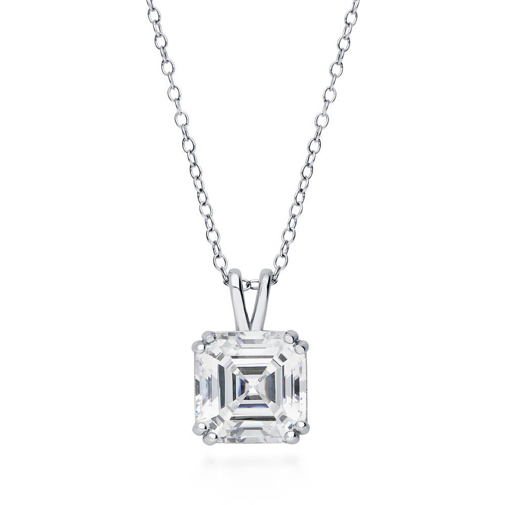 Solitaire 3ct Asscher CZ Necklace in Sterling Silver