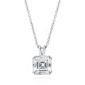 Solitaire 3ct Asscher CZ Necklace in Sterling Silver, Rhodium Plated