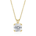 Solitaire 3ct Asscher CZ Necklace in Sterling Silver, Yellow Gold Flashed