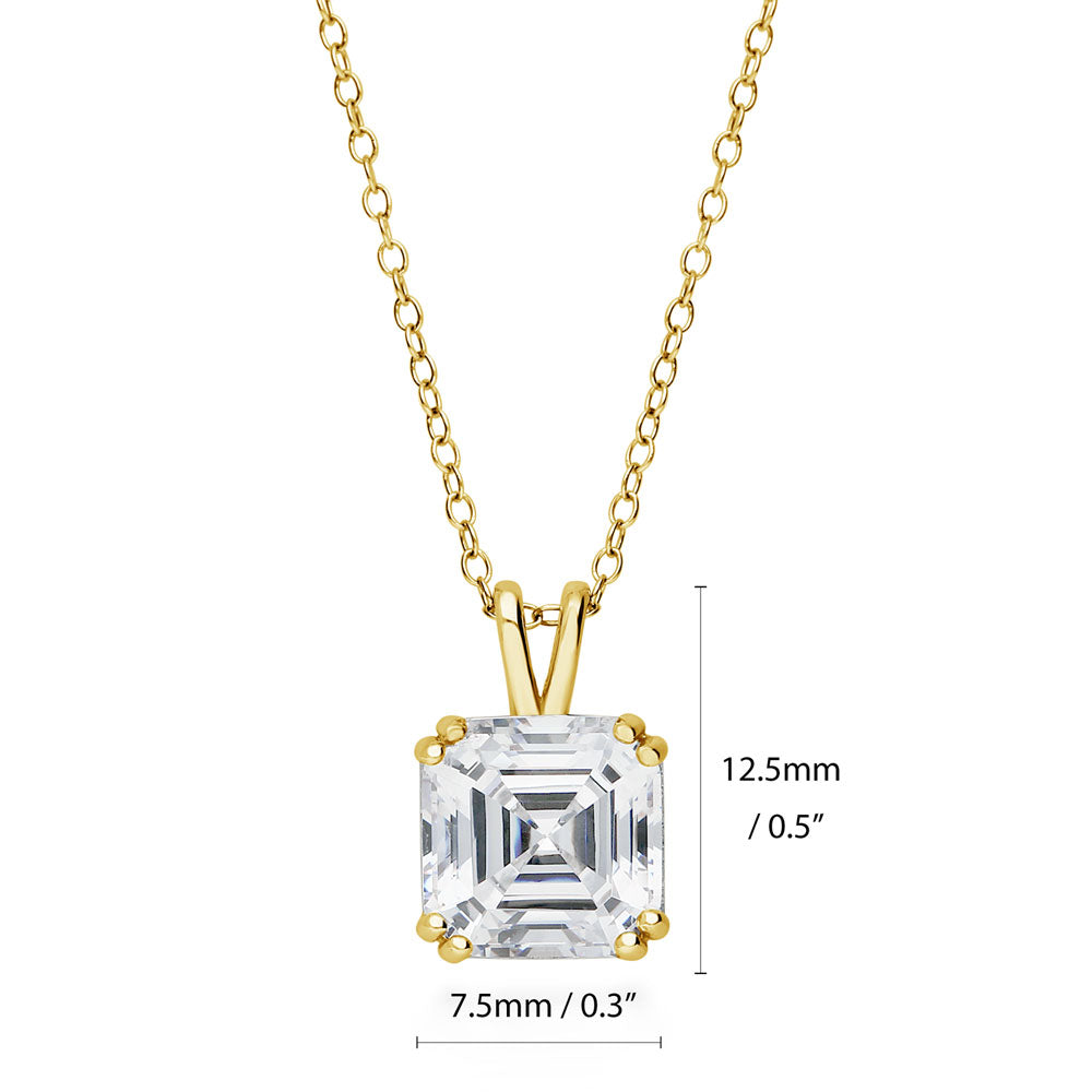 Angle view of Solitaire 3ct Asscher CZ Necklace in Sterling Silver, Yellow Gold Flashed