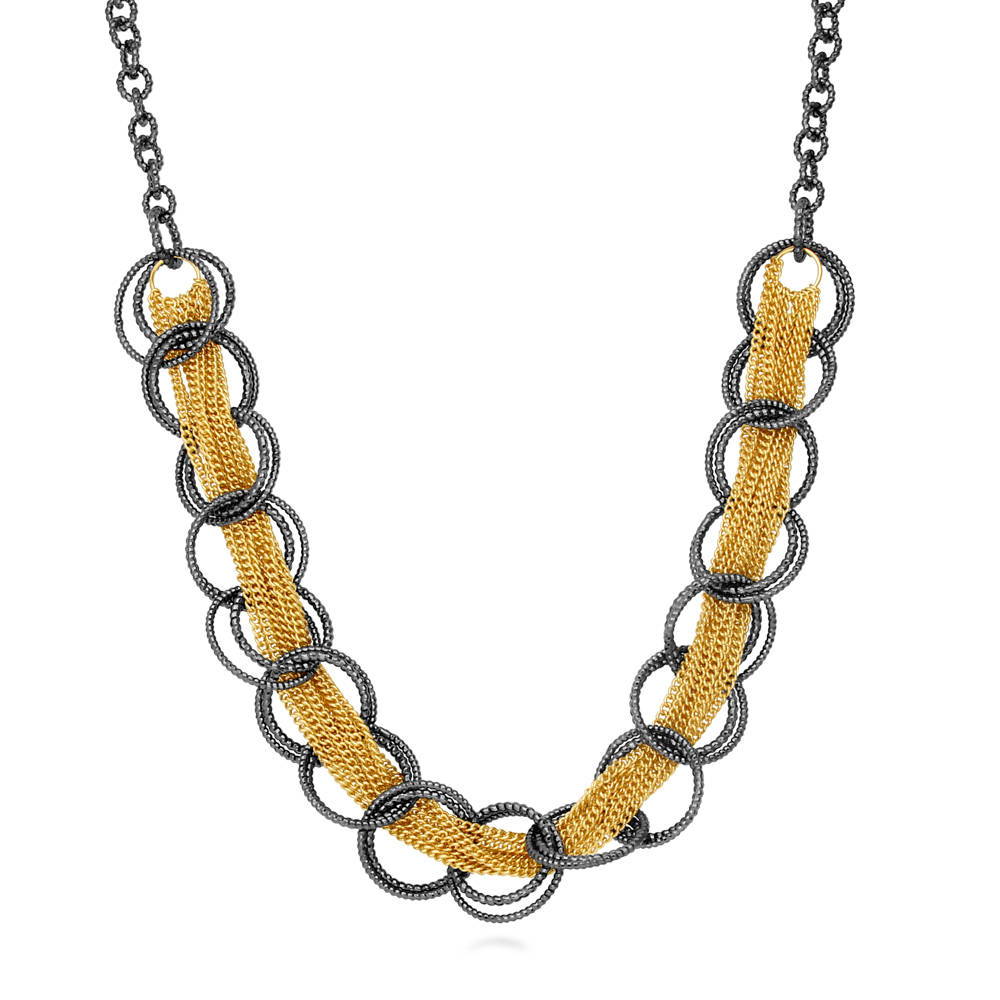 Open Circle Statement Necklace, Black And Gold-Tone