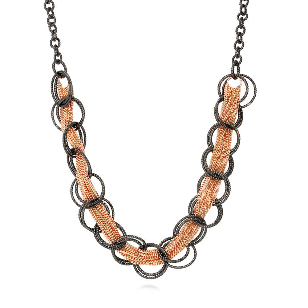 Open Circle Statement Necklace, Black And Rose Gold-Tone