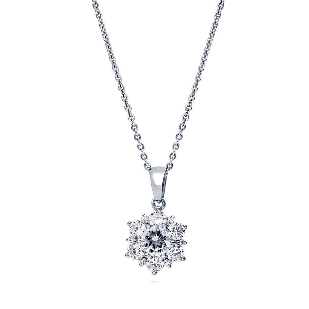 Flower Halo CZ Necklace and Earrings in Sterling Silver, 5 of 17