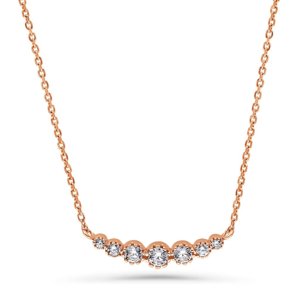 Graduated Bubble Bar CZ Necklace in Sterling Silver
