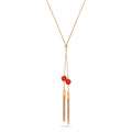 Tassel Ball Bead Lariat Necklace, Rose Gold-Tone