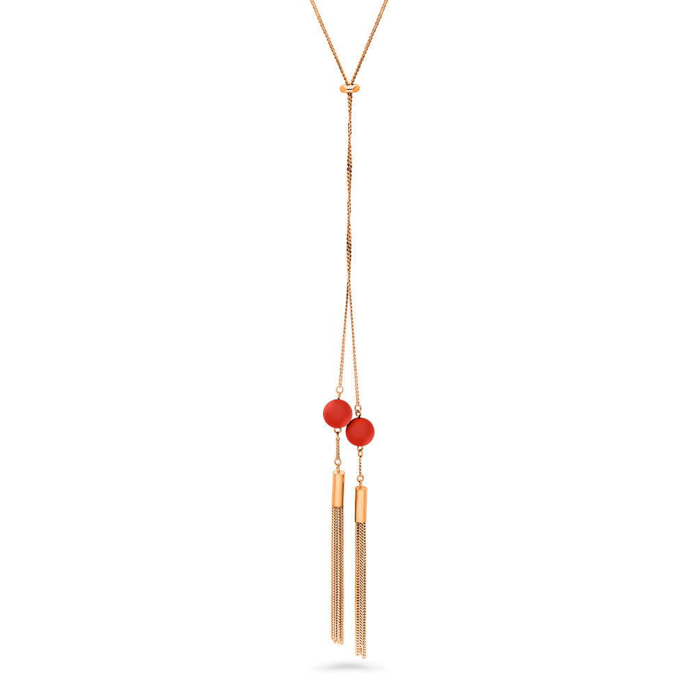Front view of Tassel Ball Bead Lariat Necklace