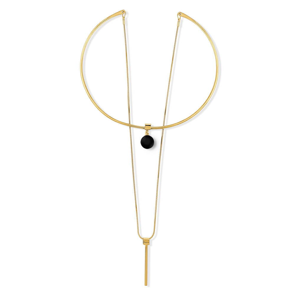 Bar Ball Bead Layered Choker, Gold-Tone