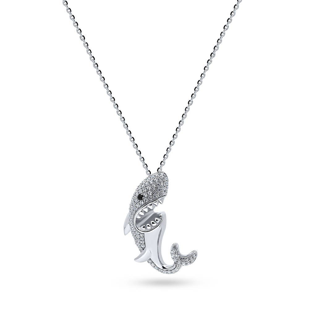 Shark CZ Pendant Necklace in Sterling Silver
