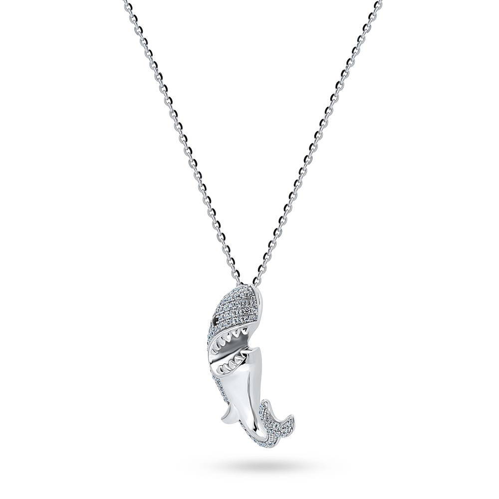 Shark CZ Pendant Necklace in Sterling Silver