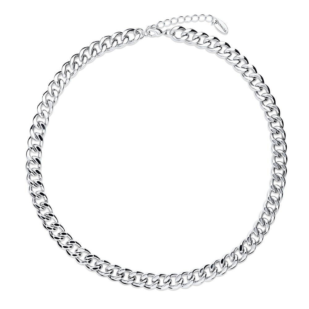 Lightweight Curb Chain Necklace 9mm, Silver-Tone