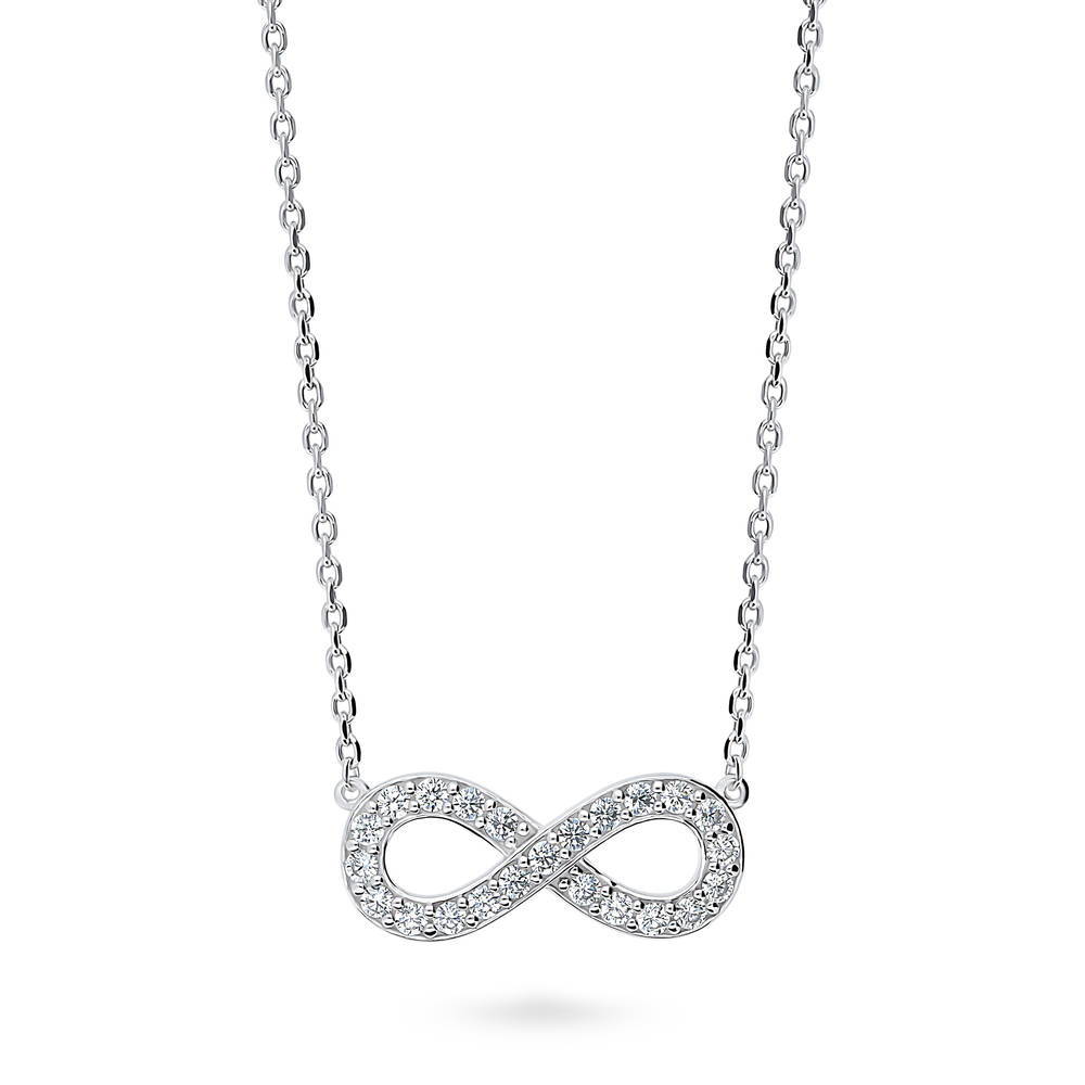 Infinity CZ Pendant Necklace in Sterling Silver, Rhodium Plated