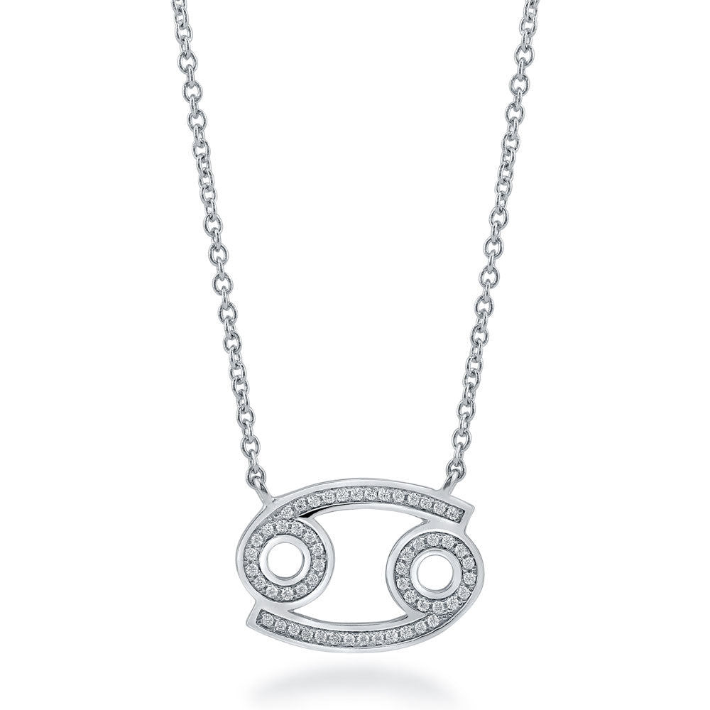 Zodiac CZ Pendant Necklace in Sterling Silver, Cancer