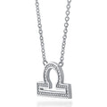 Front view of Zodiac CZ Pendant Necklace in Sterling Silver, Libra