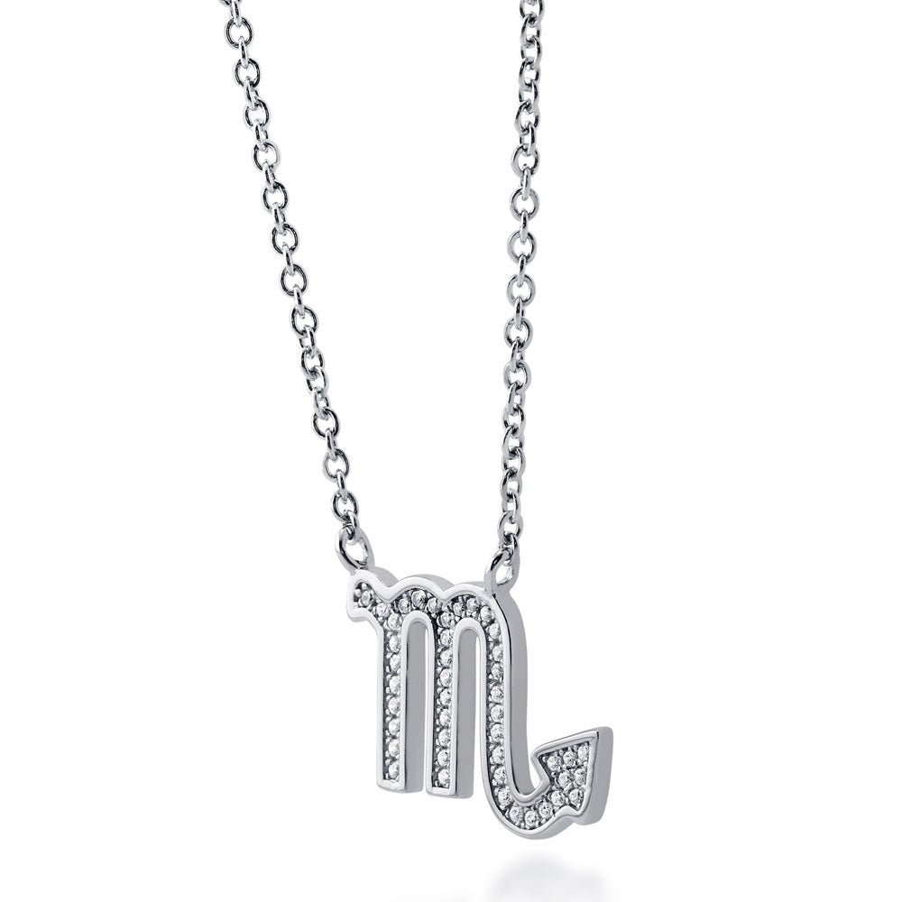 Front view of Zodiac CZ Pendant Necklace in Sterling Silver, Scorpio