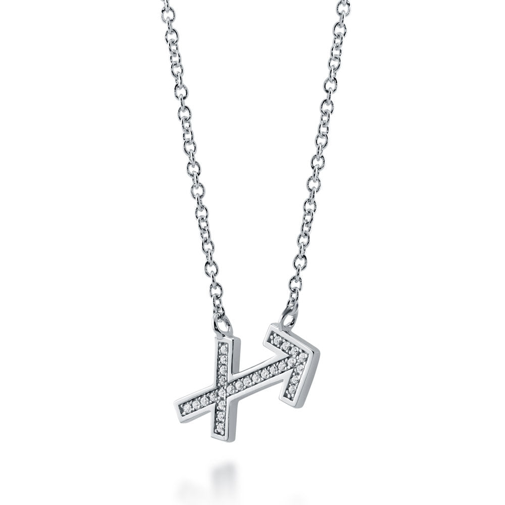 Front view of Zodiac CZ Pendant Necklace in Sterling Silver, Sagittarius